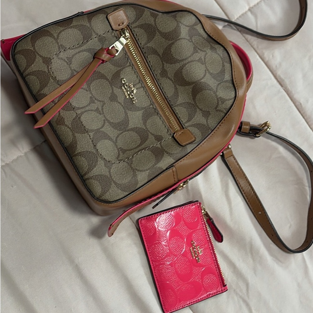 Coach Tan and Pink Signature Backpack